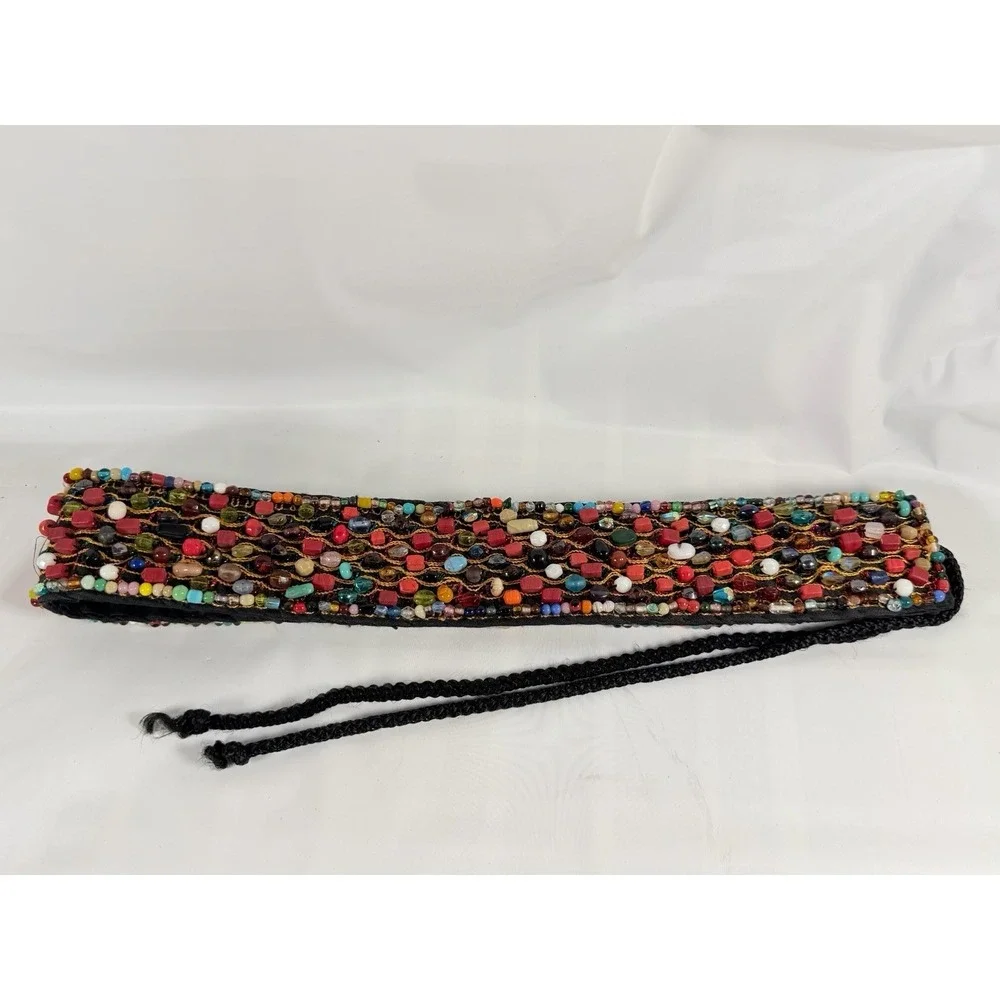 Indian Beaded Cotton Belt Belly Dance Costume Multi Color Stone Seed Bead